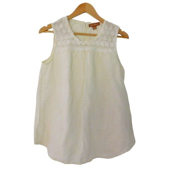 April Cornell Embroidered Linen Blend Ivory Crochet Sleeveless Top Sz Medium - Picture 1 of 6